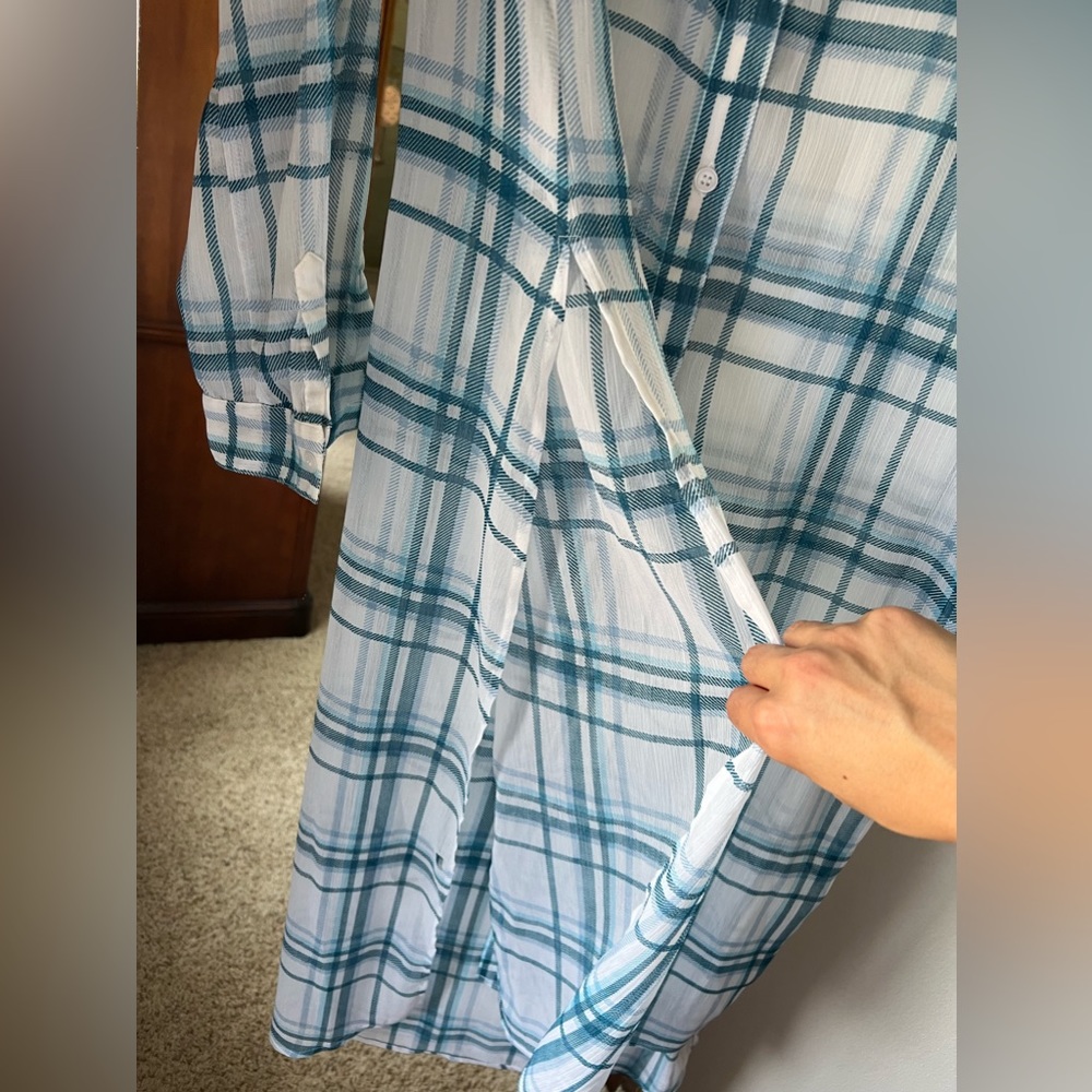 Romeo & Juliet Couture Plaid Duster Sheer Shirt Dress Kimono - Picture 4 of 7